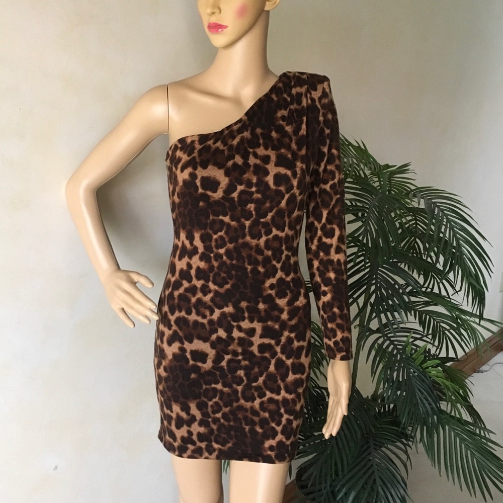 Arden B Y2K One Shoulder leopard print mini dress Sexy